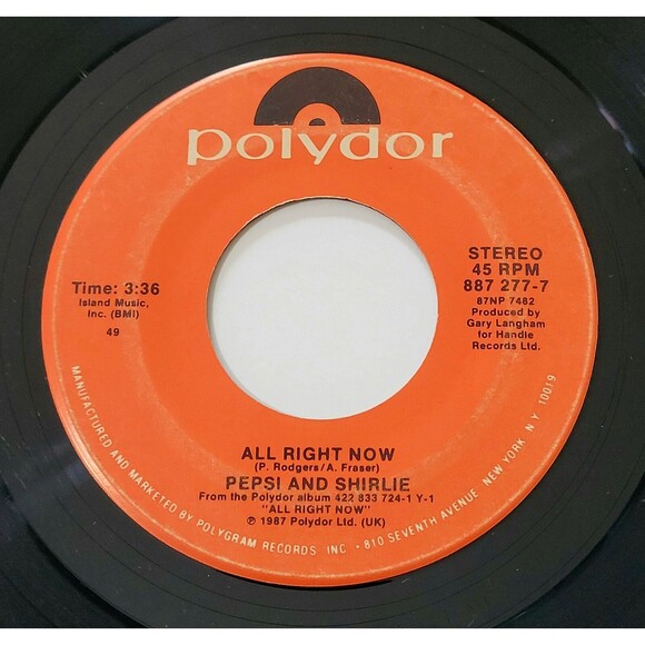 Pepsi & Shirlie All Right Now / Feels Like The First Time 45 RPM PS Polydor VG - Picture 3 of 4